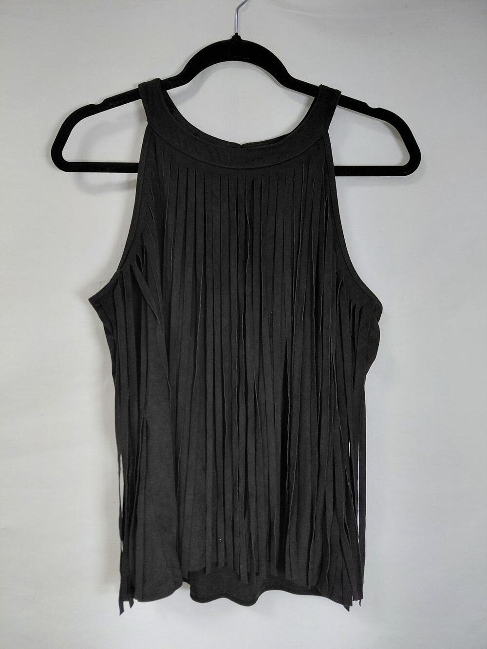 Rock & Roll Cowgirl Black Fringe Halter Neck Tank Top Women Size L